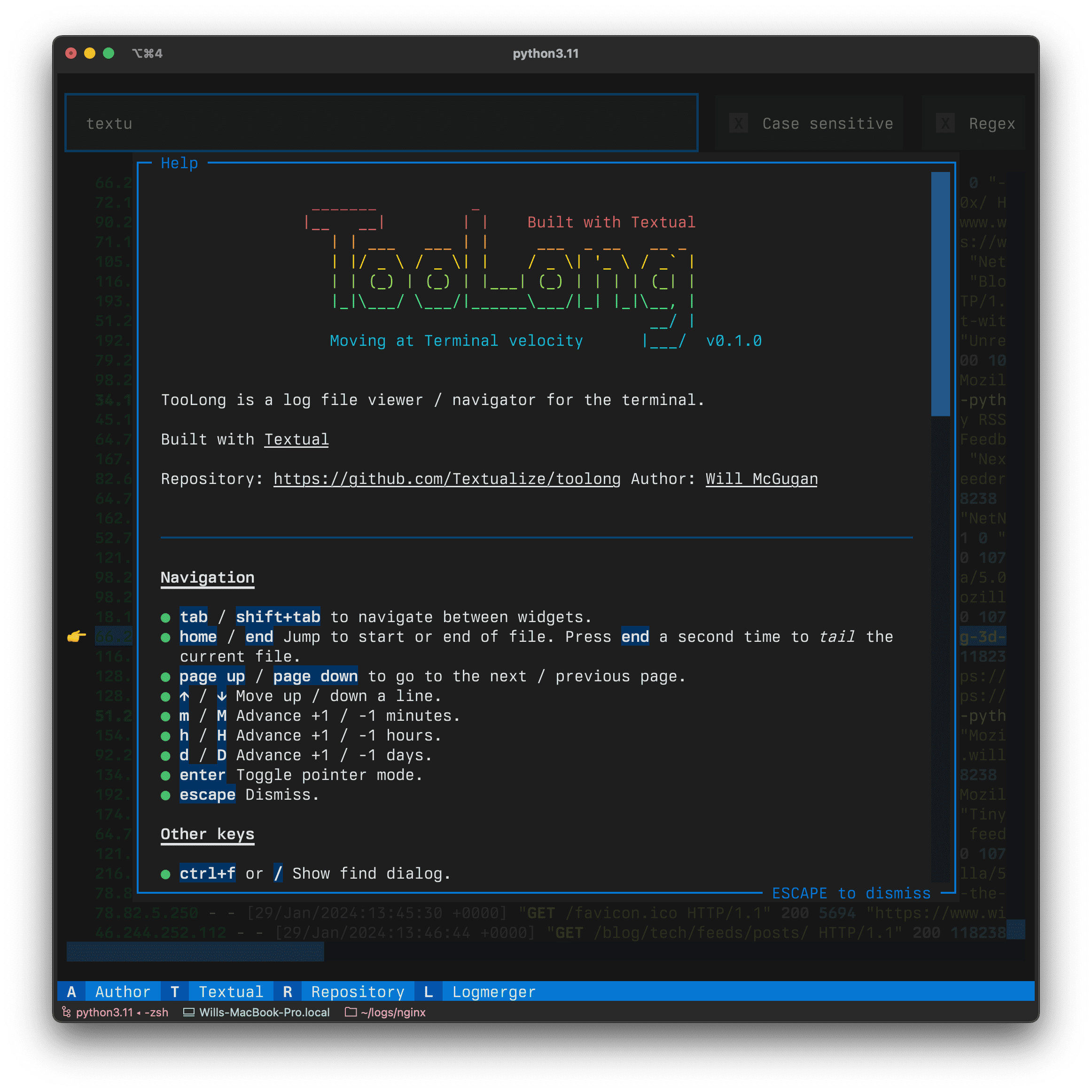Textualize/toolong-阿鬼